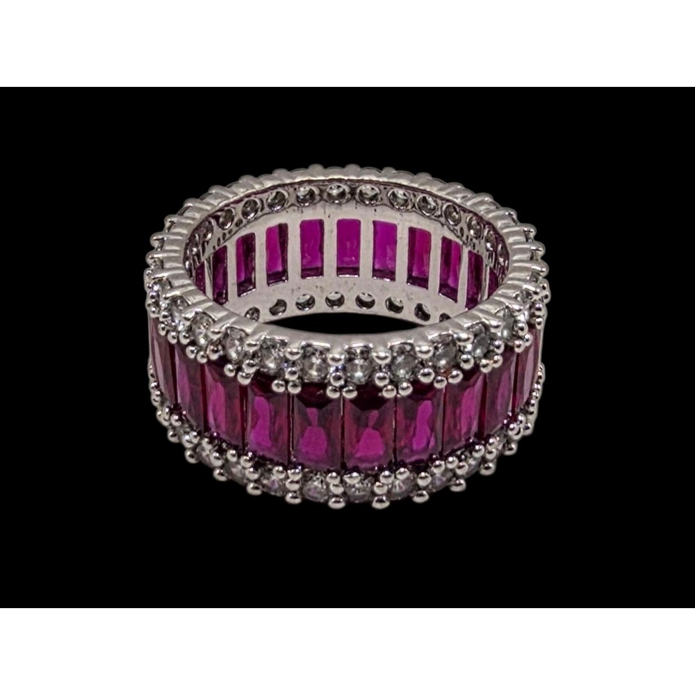 Danbury Mint Lab Rubies & CZ Eternity Ring Size 7 - July Birthstone